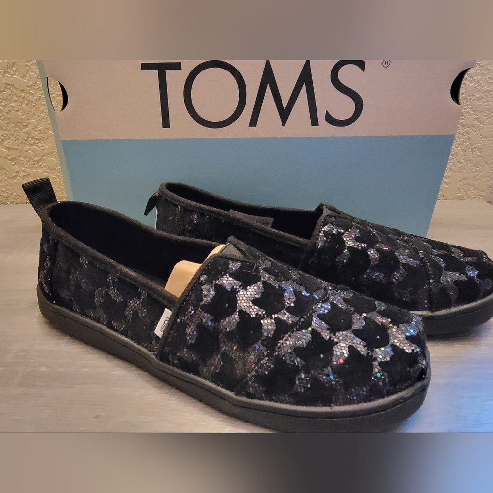 Toms Black glitter cats Alpargata shoes kids 2.5 NEW